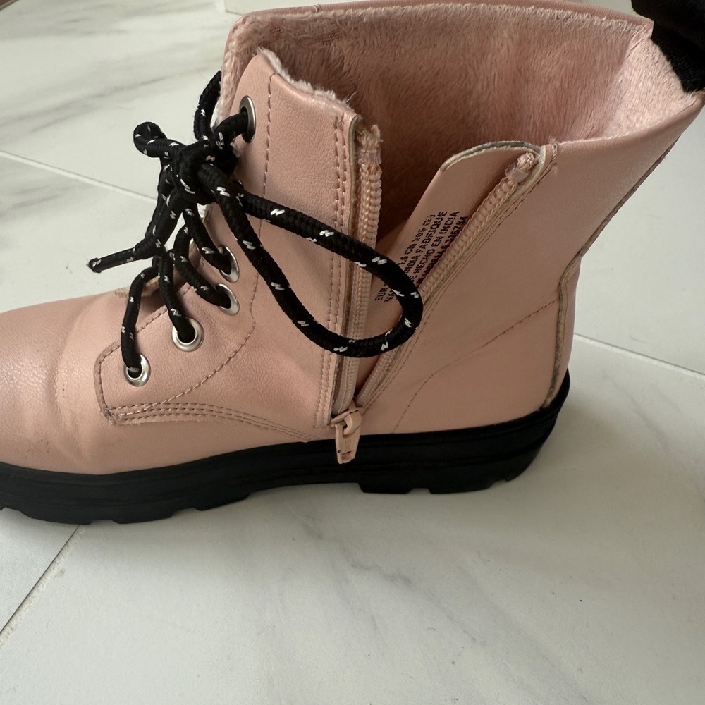 H&M Girls Pink Faux Leather Combat Lace Up Zip Autumn Boots Size 1.5 - Picture 7 of 10